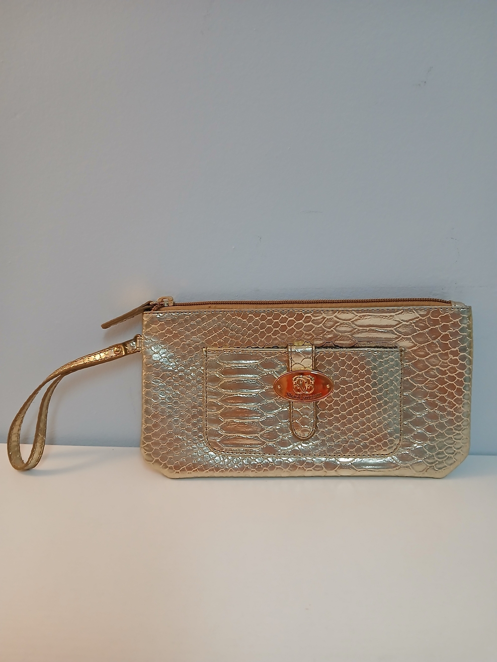 SHARIF Vegan Gold Snake-Embossed Wristlet Clutch - Women Bags